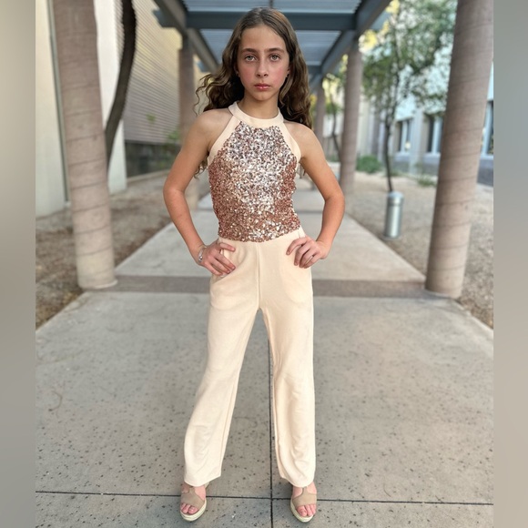 Fancy Gold & Creme Sequined Romper Pants ✨